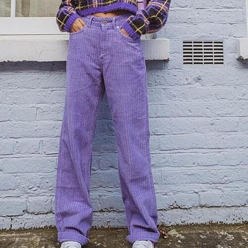 Brown/Purple Retro Corduroy Straight Pants Woman High Waist Straight Pants for Women Long Straight Corduroy Pants Long Trousers