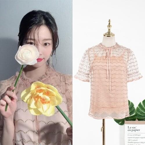 Kpop Korean Celebrity Streetwear Retro girls style Perspective Sexy Shirt women Summer Fashion Slim Puff Sleeve Blouses And Tops