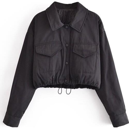 Nice Autumn Women Solid Oversize Thin Crop Parkas Female Long Sleeve Black Tunic Padded Overcoat Cotton Jackets Coat For Women