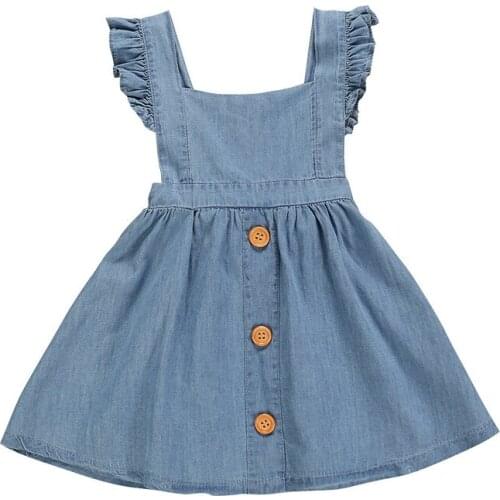 Little Girls Summer Sleevless Jeans Vest Dress Fashion Cotton Soild Buttons Princess Dress Toddler Clothes For 2-7Yrs Outfits