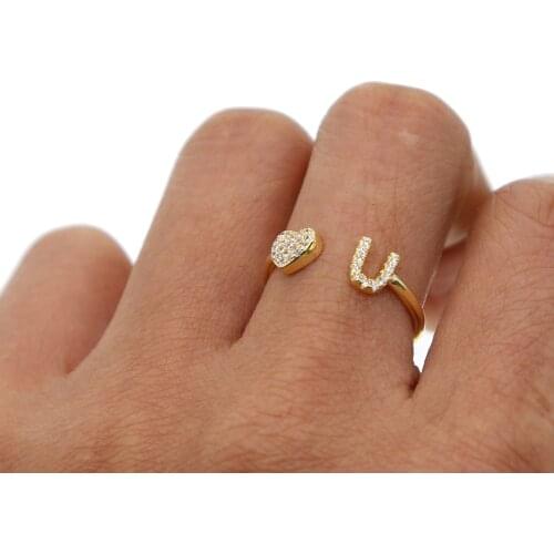 Heart you love you gold color open adjust 2021 fashion knuckle midi micro pave cz i love u valentines gift open ring