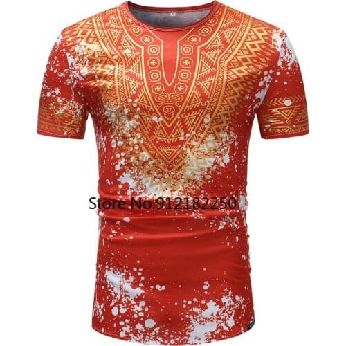 Splash Ink Print African Dashiki T Shirt Men 2021 Brand New Short Sleeve African Clothes Tribal Ethnic African Clothing for Men