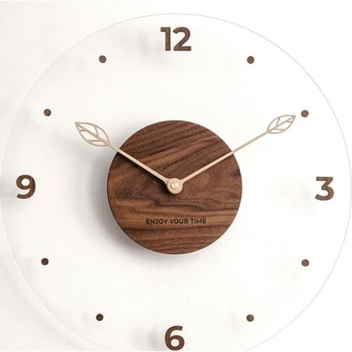 14 inch Nordic Solid Wood Wall Clock Modern Design Acrylic 3D Stickers Kitchen Clock Creative Wall Watch Home Decor Silent