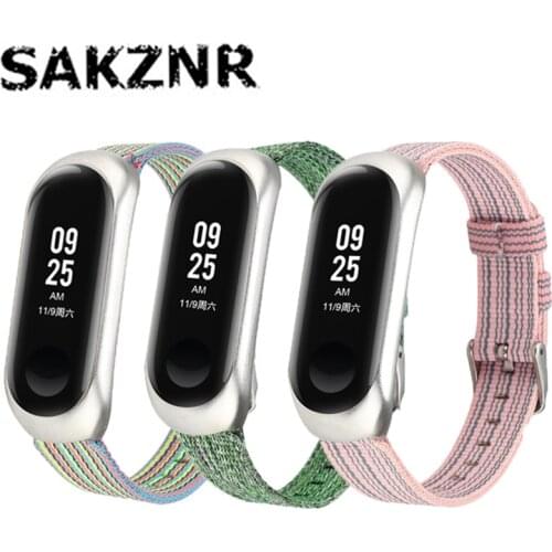 New Nylon Strap Metal Stainless Steel Bezel For Xiaomi Mi Band 5 4 3 Wrist Strap For Xiaomi Miband5 4 3 Bracelet For Mi Band4/5