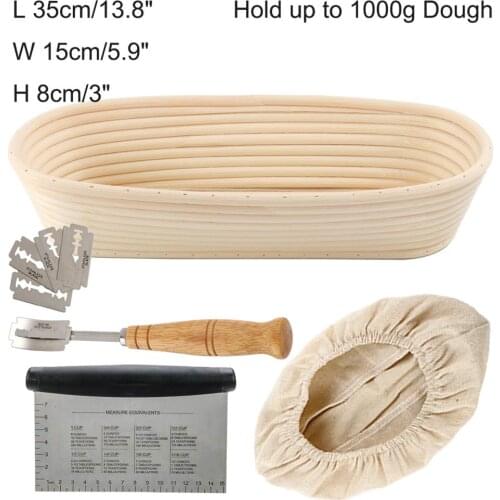 Oval 14 inch Rattan Bannetons Bread Proofing Basket Kit Bread Baking Molds Moulds Tools w/Linen Cover Dough Scraper Bread Lame
