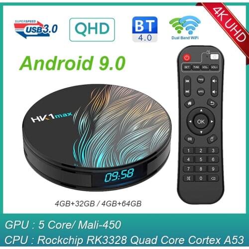 Smart TV Box Android 9.0 4K QHD TV Box HK1 MAX RK3328 Quad Core Media Player 2.4G/5.8G Dual Wifi 100M LAN Android Set top Box