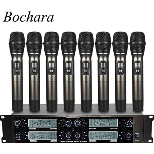 Bochara Professional Wireless UHF Microphone System 8CH Microphones Transmitters+LCD Receivers