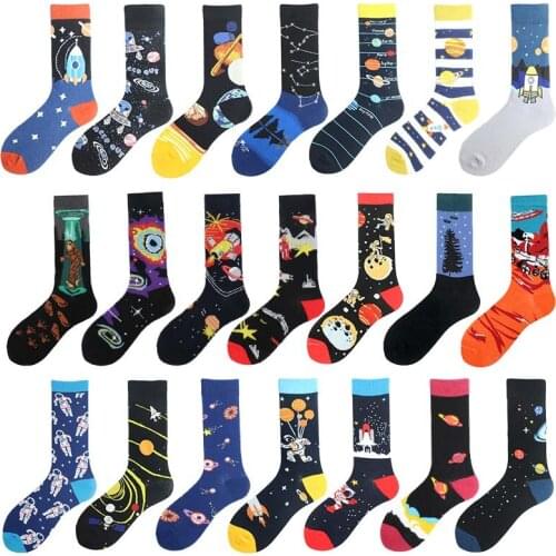 Space Astronauts Planet Hip Hop Funny Socks Men Colorful Happy Design Meias Harajuku Gifts Sokken Unisex Skateboard Divertidos