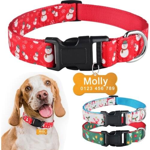 Christmas Personalise Dog Collar Customized Pet Collar Anti-lost Nameplate Tags Collars Free Engrave Name Phone S/M/Large Dog
