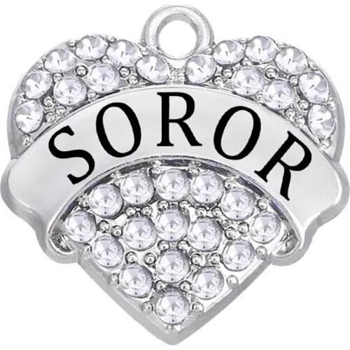 DIY Personalized Custom Names Words Rhinestone Heart Shape Soror Charm Zinc Alloy Heart Jewelry
