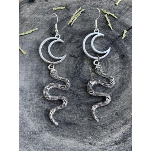 Snake Moon Earrings, New Witch, Pagan, Alternative, Gothic Jewelry