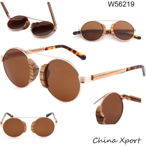 Round zebra wood metal sunglasses solid wood polarized sunglasses men women suitable eye protection sunglasses