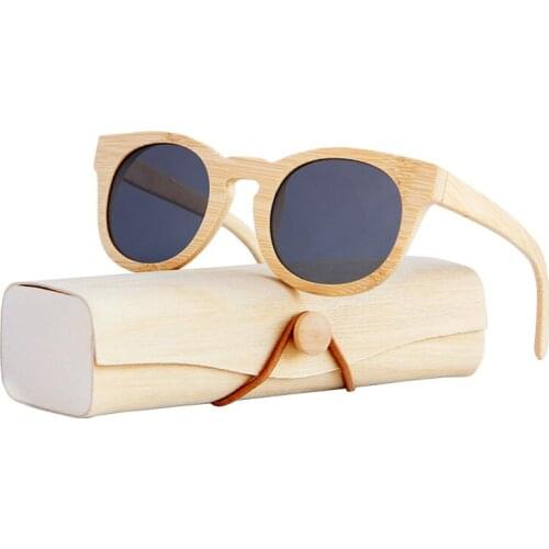 Handmade Bamboo frame Polarized sunglasses for women man oval sun glasses Beach Anti-UV eyeglasses Wooden Case