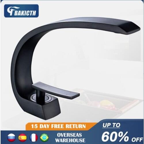 Bakicth Modern Bathroom Mixer Tap Black/Chrome Brass Wash Basin Faucet Single Handle Hot and Cold Waterfall Elegant Crane Faucet