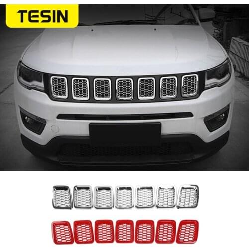 TESIN ABS Car Exterior Front Grilles Cover Trim Decoration Stickers for Jeep Compass 2017 Up Car Accessories Styling
