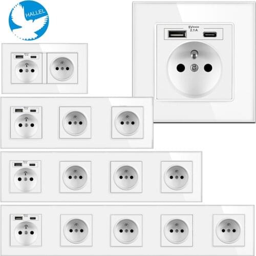 USB Type C 2.1A Fast Charging French Power Socket Crystal Glass White 2-5 Multi Frame Combination, Français Pop Socket USB-C