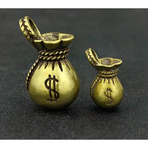 Vintage Copper Money Bag Keychains Hanging Pendants Trinket Lucky Dollars Money Bag Figurines Ornaments Home Desk Decorations