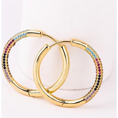 High Quality Gold Color Copper Metal Hoop Earrings For Women Fashion Multicolor CZ Cubic Zirconia Circle Earring Jewelry Gift