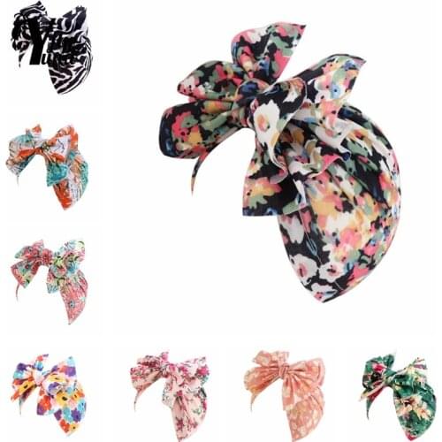 Yundfly 15*17 CM Vintage Flowers Pattern Infant Indian Hat Fashion Print Bowknot Newborn Caps Baby Headwear Clothing Decoration