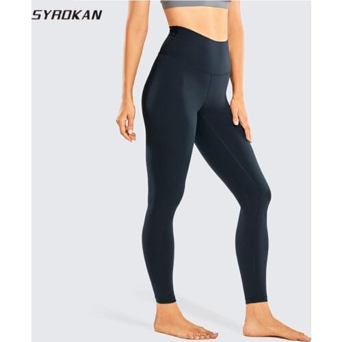 SYROKAN Womens Brushed Naked Feeling Yoga Leggings 25 Inches - High Waist Matte Soft Workout Tights Running Pants