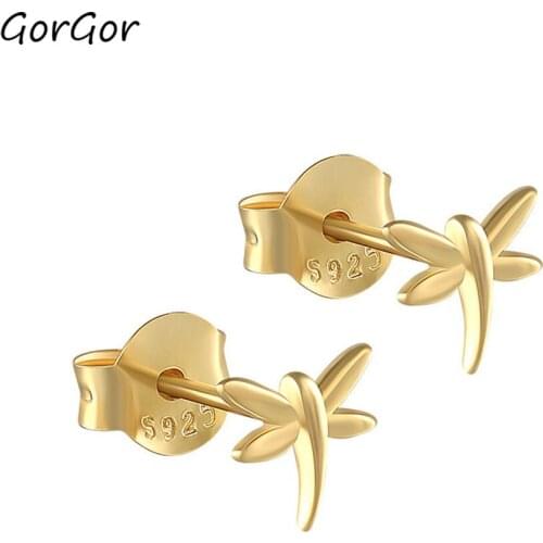 GorGor Clip Earrings Women 925 Sterling Pattern Dragonfly Gold Plated Creative Exquisite Engagement Jewelry 60202300503C