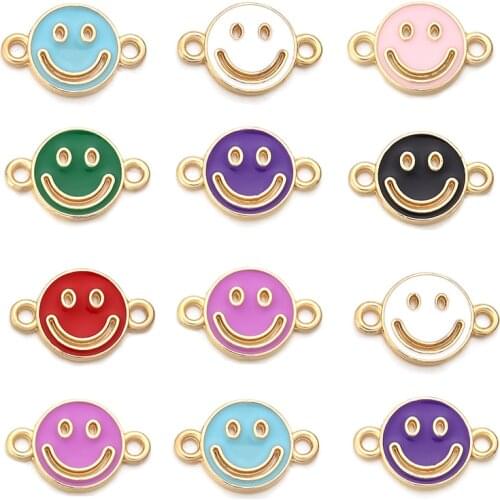 10pcs/lot Enamel Hollowed Smile Face Charm Double Hang Charms Pendant For DIY Earring Jewelry Ornament