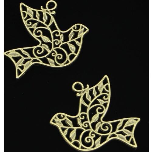 10pcs Antique Style Bronze Color hollow peace dove Pendants Findings Charms 36*32mm