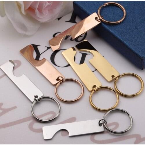 100% Stainless Steel Rectangle Couple Keychain Blank For Engrave Gold/Silver Color Metal Puzzle Key Chain Mirror Polised 10pair