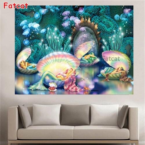 5D Diamond Painting Full Square Diamond Mosaic Mermaid Shell Cartoon DIY Diamond Embroidery Rhinestones Cross Stitch Kit PP1534