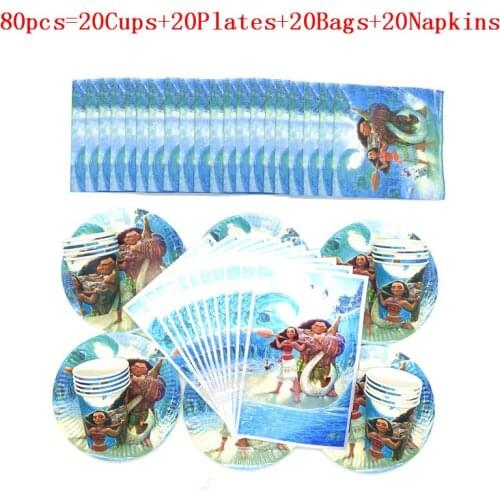 Disney Moana Maui Theme Design Paper Tablecloth Disposable Tableware Set Kid Birthday Family Party Decoration Supplies 80/50Pcs