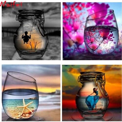 Diy Diamond Embroidery drifting bottle Full Diamond Painting“oil Lamp Cup View"Landscape Cup Rhinestone Picture Mosaic Decor
