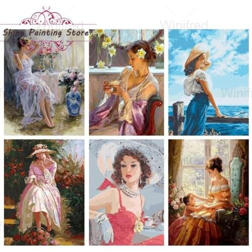 Diamond Painting Beauty Oil Painting Cross Stitch Elegant Woman Girl Portrait Pasted Diamond Embroidery Wall Art Handmade Gift