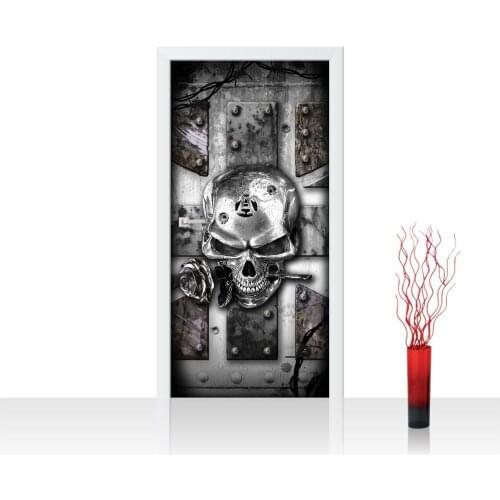 Free shipping 3D creative skull iron door Sticker for Bedroom Living Room gift removable PVC Waterproof Decal door wrap 77*200cm