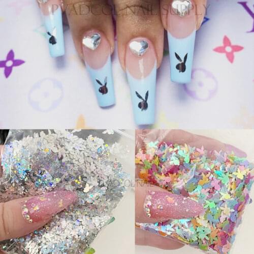 20g Rabbit Head Nail Glitter 3D Laser Holographic Cute Bunny Nails Sequins Flakes Pvc Loose Acrylic Tips Accessories Decoration