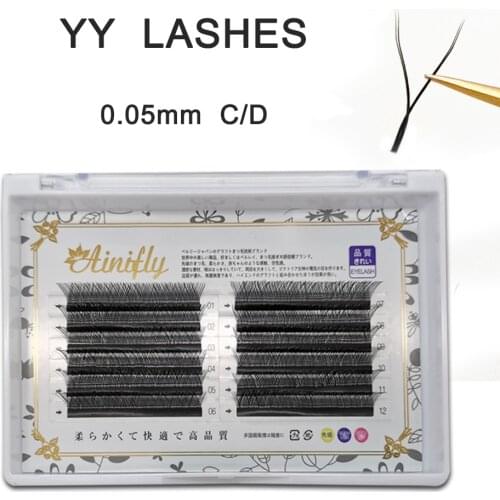 YY Shape Black Eyelashes Extensions Double Tip Lashes 0.05mm C/D Curl Fluffy Individual Eyelashes Fans Eyelash Supplier