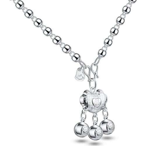 Long Life Lock Necklace With Blessing Pendants For Women National Wind Jewelry On Neck Long Round Bead Chain Female Accessories