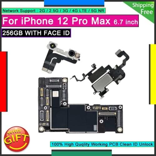 For IPhone 12 Pro Max 256GB WITH FACE ID Original Motherboard Free iCloud Plate Unlock Mainboard Factory Good Logic Board