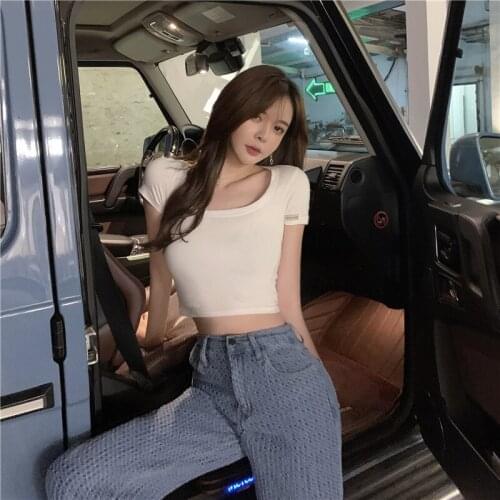 Korean Summer Short Tight High waist Women T-shirt Short Sleeve Female Tee Slim T-Shirt Casual Solid Sexy Lady Tshirt Tops