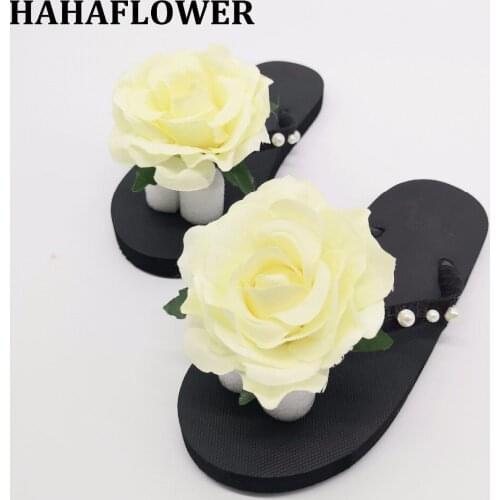 HAHAFLOWER outdoor flip flops women flower bordered slippers flipflops platform beach seaside flop slides shoes woman Big Size