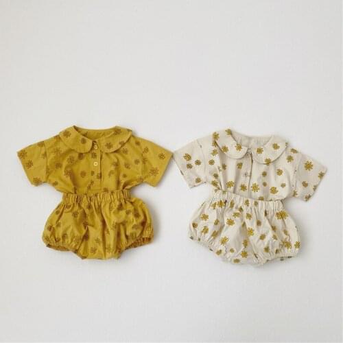 Sweet Daisy Printing Short Sleeve Shirt+Shorts Suit for Toddler Girls Clothing Children Clothes Summer Girls Designer Clothes