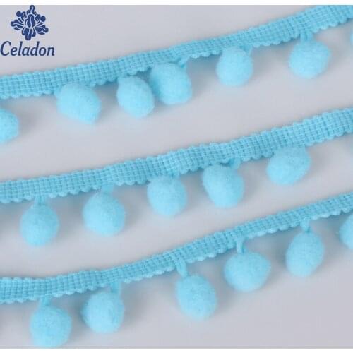 2017 New Fashion Turquoise Color 5 Yard/Lot 20mm Height Hair Ball Lace Trim Garment Lace Trim For Wedding Dress Cloth DIY Making