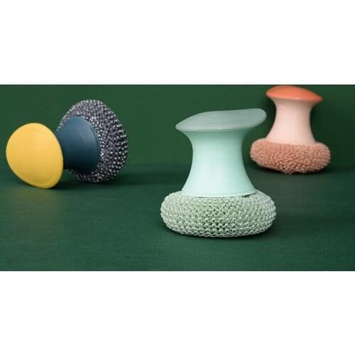 Kitchen short cleaning brush loading and unloading steel wire ball dishwashing brush tableware cleaning bathroom cleaning tool