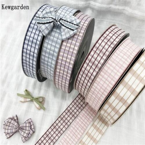 Kewgarden 25mm 1" Stripe Plaid Ribbon Handmade Tape DIY Hair Bow tie Sewing Accessories Packing Riband Webbing 20 Yards