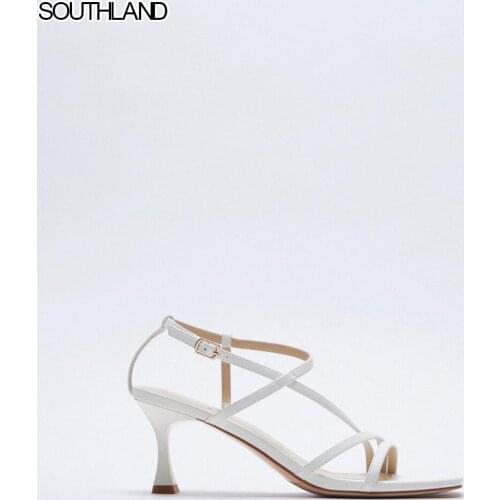 SOUTHLAND summer New womens shoes White strappy high heel fashion sandals