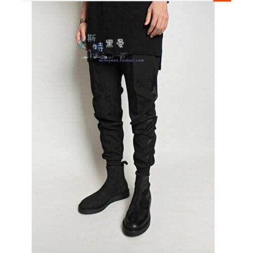 27-44 2019 New self-restraint three-dimensional cut men low-rise irregular patchwork harem pants slim hairstylist foot pants