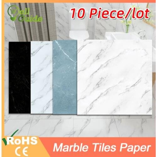 10pcs Wall Sticker Self Adhesive waterproof PVC Tiles Floor Stickers Marble Bathroom living room Bedroom Ground Thick Wallpapers
