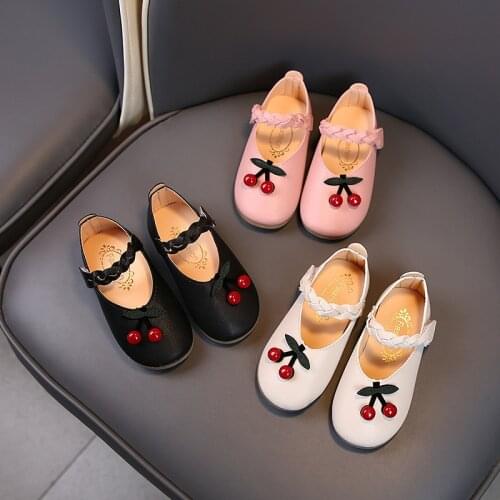 2021 Summer New Girls Single Shoes Square Mouth Shoes Cherry Children Leather Shoes Princess Flats Fashion Cute Sweet Shoes Chic