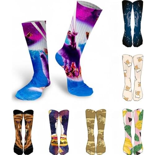 New Casual Fashion 3D Printed Women Cotton Long Socks Animal Food Funny Happy Girl Calf Socks Street Hip-Hop High Knee Socks