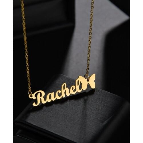 Acheerup New Customized Name Necklace Butterfly Chain Pendant Personalized Letters Stainless Steel Jewelry Nameplate Women Gift
