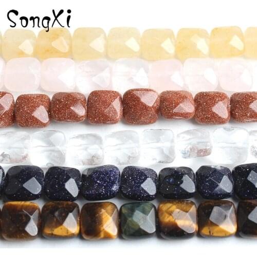 Faceted Yellow Tiger Eye Gold Blue Sandstone Topazs Rose Quartzs Stone Beads For Jewelry Making Bracelet Necklace 8*8mm 7.5 inch